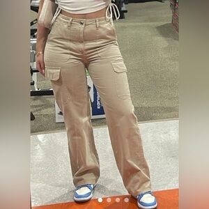 NWT‼️ZARA Womens High Rise Canvas Cargo Pants Straight Leg US 2 EU 34 6929/465